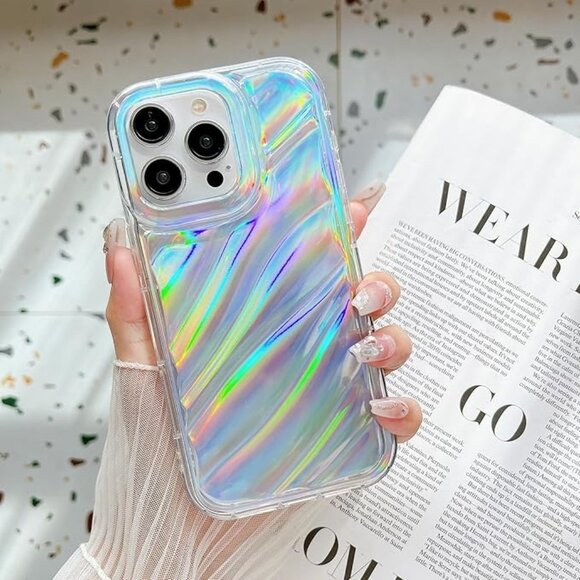 MILANPUS Other - Water Ripple Patten Compatible for iPhone 14 Case Clear Glitter, 6.1“